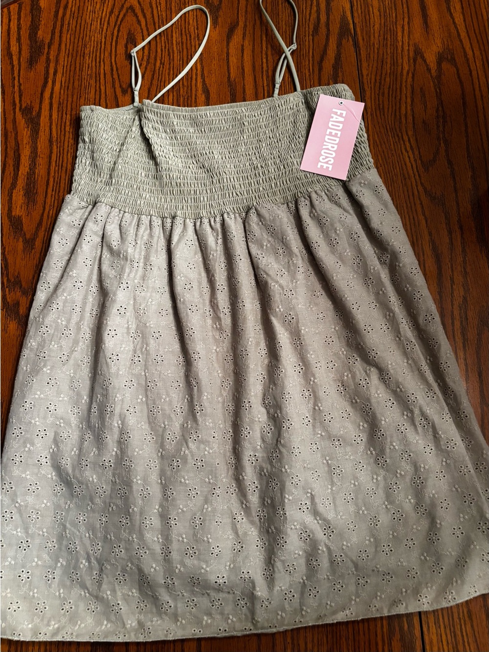Light Gray Eyelet Smocked-Waist Women's mini dress or a top XL NWT
